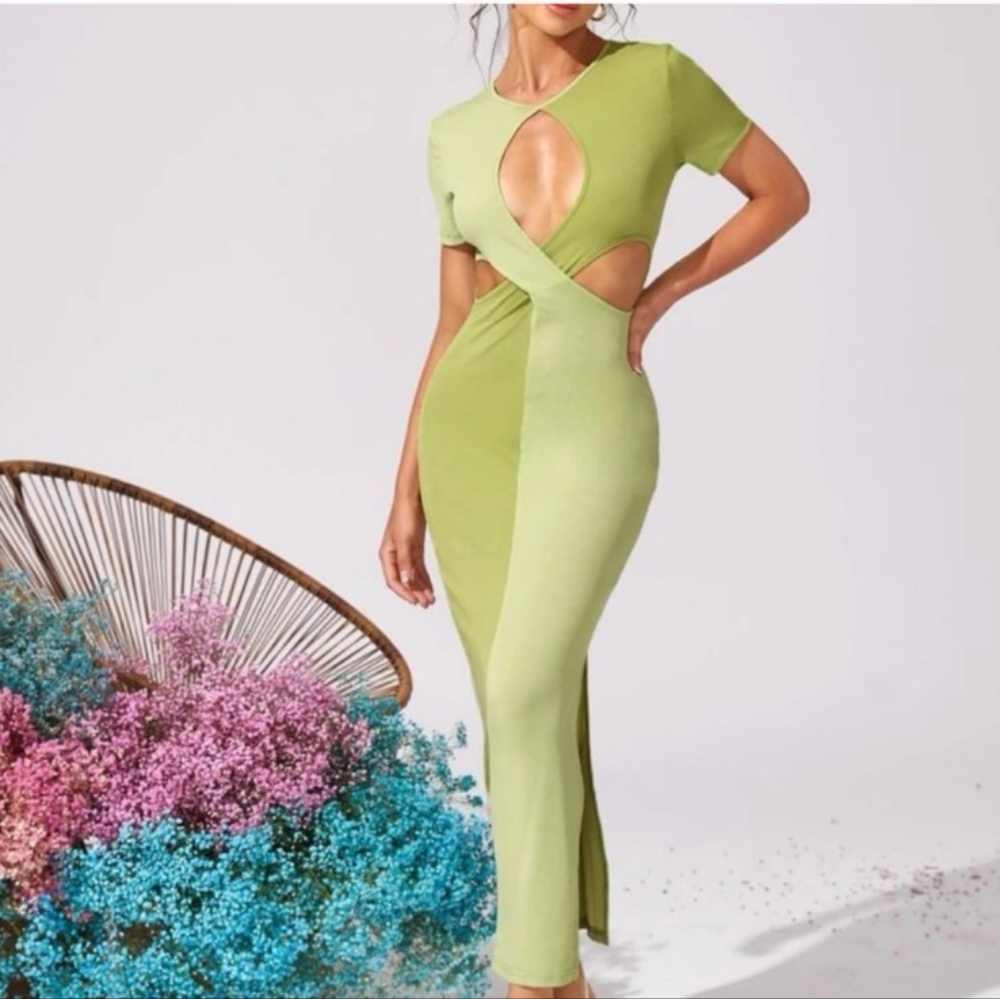 SHEIN Light Green Cut-Out Midi Dress